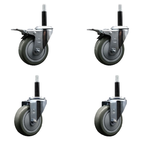 Service Caster 4'' Gray Poly Swivel 3/4'' Expanding Stem Caster Set 2 Total Lock Brakes, 4PK SCC-EXTTL20S414-PPUB-2-S-2-34